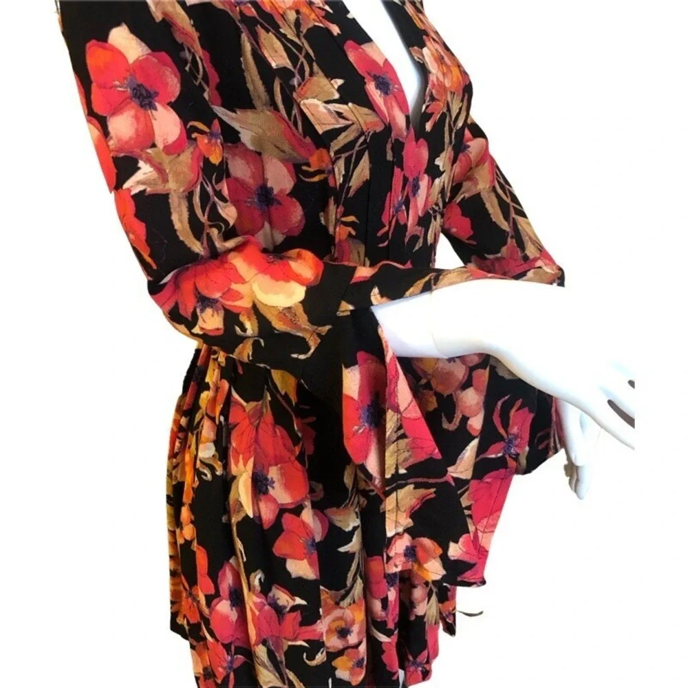 FREE PEOPLE‎ NWT Size 0 Tegan Orange Floral Pleated Mini Dress Tunic Spring Fall